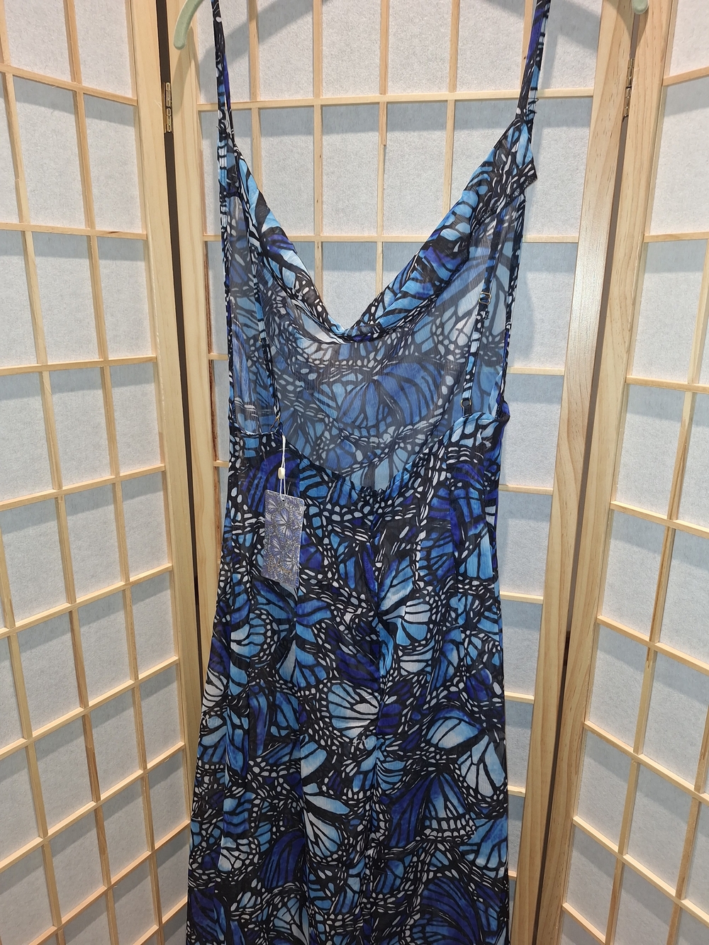Toluca Blue and Black Butterfly-Print Sheer Swim Coverup